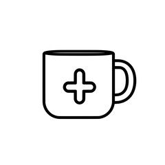 Obraz premium Coffee Mug Icon with Medical Plus Sign in Thick Outline for Healthcare Concept