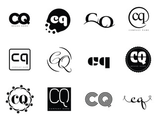 CQ logo company template. Letter c and q logotype. Set different classic serif lettering and modern bold text with design elements. Initial font typography.