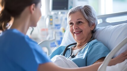 Compassionate Care: A Nurse and Patient Share a Moment of Connection in a Hospital Room