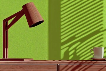 Obraz premium Generative AI, Wooden desk lamp with striped shadows on bold background
