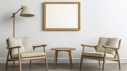 A cozy living room interior design with wooden furniture.