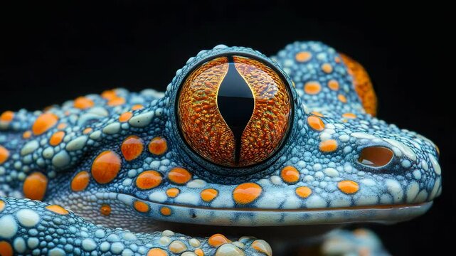 Macro Cinematic Close Up of Blue and Orange Frog's Eye