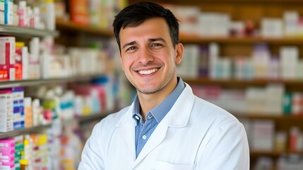 Smiling Pharmacist in Pharmacy
