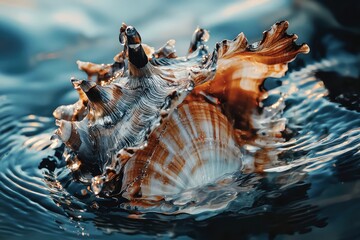 Fototapeta premium Stunning close-up of seashell in water: ocean jewel, nature's art, aquatic beauty, coastal wonders, underwater macro photography