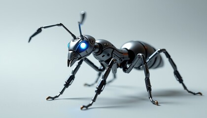 robotic ant with segmented metallic body and glowing blue eyes, full body, pure white background, sharp focus, 300 dpi, 4k resolution   negative fastnegativev2, bad hands 5, simple background