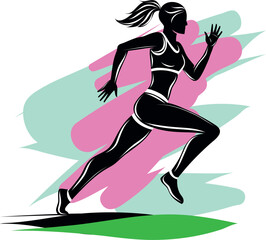 Female athlete running, capturing energy and speed in a dynamic pose.