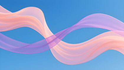Floating purple and orange ribbons blending with soft transparency against a luminous blue background