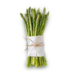 Fresh green asparagus bunch isolated on transparent background, perfect for healthy food designs.