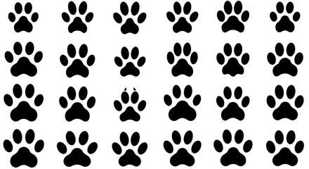 Pattern of Black Paw Prints with Four Toes and a Pad