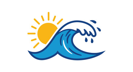 Stylized Illustration of a Sun Shining Over a Blue Ocean Wave