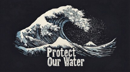 Protect our water: great wave print inspired environmental art - ocean conservation poster