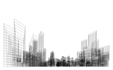 Fototapeta premium 3D wireframe perspective of building. Abstract wireframe city background for template design.