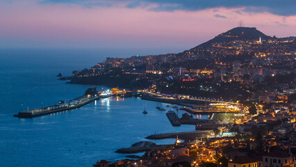 Island landscape after sunset view to Funchal, Madeira, Portugal timelapse