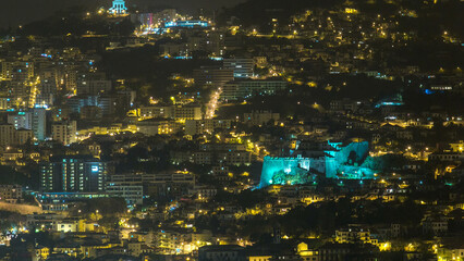 Aerial view of Funchal by night timelapse, Madeira Island, Portugal