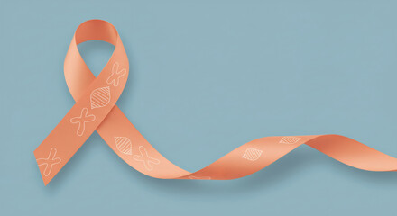 Orange awareness ribbon with chromosome and butterfly symbols. World Down Syndrome Day concept for support and advocacy.