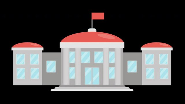 Flat Illustration of a Government Building with Columns and a Red Dome on a Transparent Background