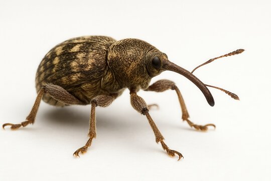 Hazelnut weevil walking on white background