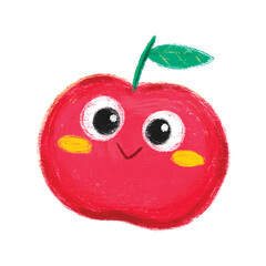 cute apple cartoon in crayon style editable Colorful vector hand drawn illustration for children. baby designs for cards, poster decorations, t-shirt prints, stickers, icons and others