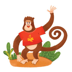 cute monkey cartoon in crayon style editable Colorful vector hand drawn illustration for children. baby designs for cards, poster decorations, t-shirt prints, stickers, icons and others