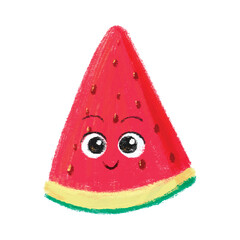 cute watermelon cartoon in crayon style editable Colorful vector hand drawn illustration for children. baby designs for cards, poster decorations, t-shirt prints, stickers, icons and others