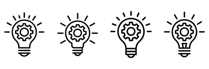 Light Bulb with Gear Symbols for Idea & AI. Innovation Icon Set Vector – Light Bulb with Cogwheel, Inspiration Symbol. Transparent background