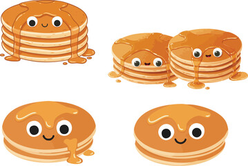 Googly-Eyed Pancakes with Syrup Smile Illustration
