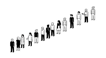 People Standing in Line Black and White Minimalist Illustration