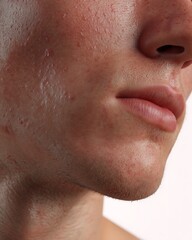 Fototapeta premium Irritated skin with razor bumps and redness after shaving or waxing. Focus on chin and jawline.
