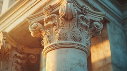 Classic Architectural Column in Close-Up View, Elegant Stone Pillar in Historical or Modern Design 