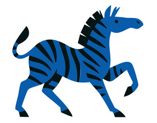 Zebra Strip illustration, colorful minimalist style, mid-century modern, childlike shapes, whimsical character design, no outlines, solid colors, stylized proportions