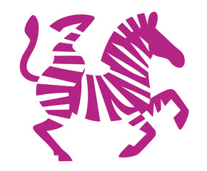 Zebra Strip illustration, colorful minimalist style, mid-century modern, childlike shapes, whimsical character design, no outlines, solid colors, stylized proportions