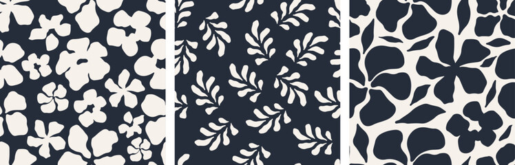 Abstract floral seamless pattern set. Chic abstract floral seamless pattern in clean style. Perfect for packaging, wall art, and fashion materials. Vector illustration