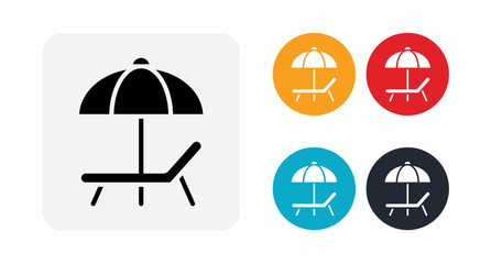 Beach chair with sun umbrella icon illustration isolated vector sign symbol