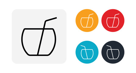 Coconut cocktail outline icon illustration isolated vector sign symbol