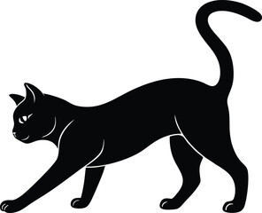 Black Cat Walking Silhouette Vector Illustration