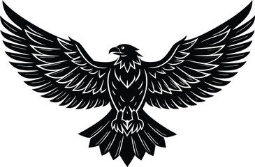 Obraz premium Black and White Vector Illustration of Flying Eagle with Spread Wings
