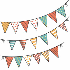 Colorful bunting flags strung together, ideal for festive celebrations or decorative purposes