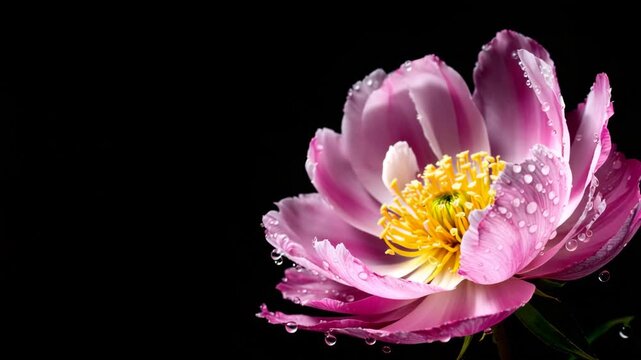 Flor desabrochando em fundo preto, v&iacute;deo em time-lapse gerado por intelig&ecirc;ncia artificial.

