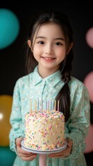 A joyful girl with a birthday cake