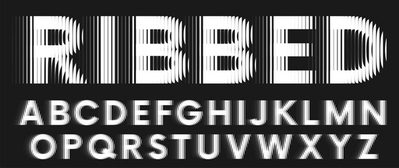 Alphabet with ribbed glass effect. Geometric typography set with bold capital letters distorted by vertical ribbing. Creative sans serif font with distortion through glass. Vector illustration