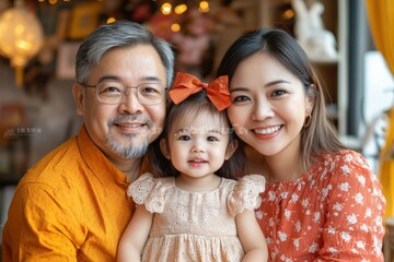 Happy family portrait, grandparents and toddler.  Smiling, loving, and connected