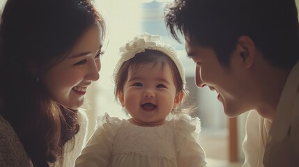 A happy family, parents and baby, close-up portrait