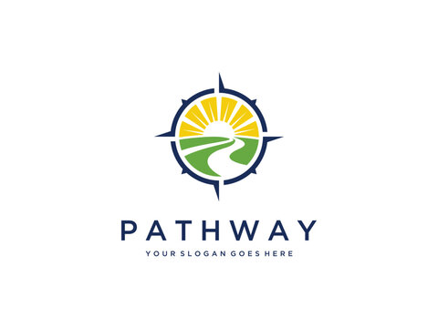 Sunrise Pathway Compass Logo Vector. Path to Success