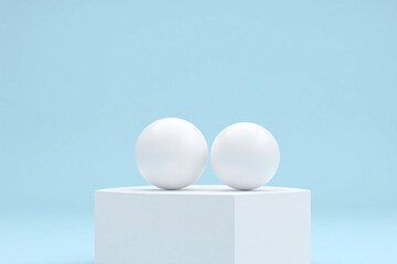 two white spheres sitting on top of a white pedestal 1