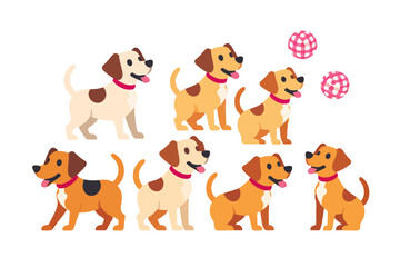 Obraz premium Cute Cartoon Dogs Playing with Balls- Happy Puppies Illustration- Dog Breeds Clip Art for Kids- Vector Graphics of Playful Pets- Ideal for Children's Books
