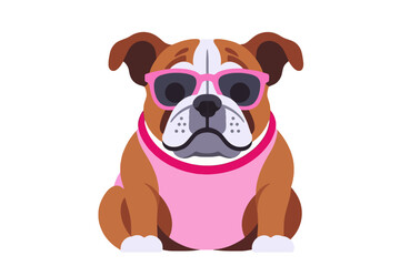 Obraz premium Cute Bulldog Puppy with Pink Sunglasses-Cool Cartoon Dog Wearing Pink Shirt-Adorable Pet Illustration for Dog Lovers-Funny Animal Vector Graphic