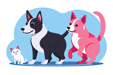 Cute Cartoon Pets Illustration-Adorable Dog and Cat Friends-Black and White Dog-Playful Pink Cat-Perfect for Childrens Content-Vector Art of Happy Animals-Pets illustration
