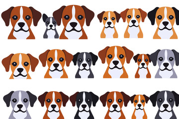 Naklejka premium Cute Dog Faces Illustration - Adorable Puppy Heads Pattern - Cartoon Dog Breed Graphics - Playful Animal Art Design - Perfect for Pet Lovers