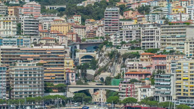 Monaco church Sainte Devote bridge principality mountain city state timelapse.