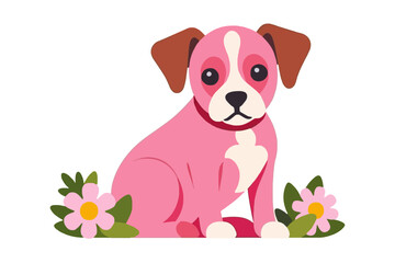 Cute Pink Puppy Illustration - Adorable Cartoon Dog with Flowers - Perfect for Kids and Pet Lovers - Vector Graphics for Websites and Social Media